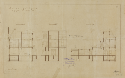 214624 Doorsneden/opstanden van het ontwerp voor de verbouwing van de pastorie (Lange Nieuwstraat 66) van de Lutherse ...